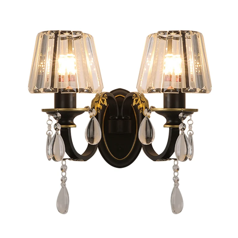 Conische kristallen wandlamp Sconce moderne 2-lichts woonkamer wandlamp zwart en goud Clearhalo