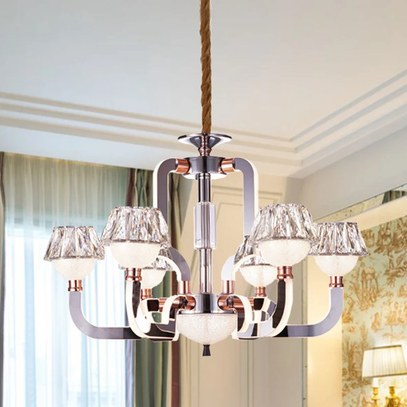 Conische kroonluchter Verlichting Kristal 6-lichts slaapkamer hanglamp chroom Clearhalo