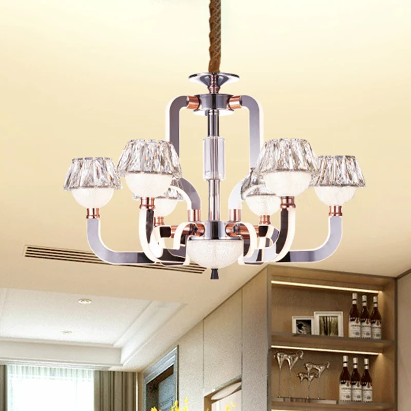 Conische kroonluchter Verlichting Kristal 6-lichts slaapkamer hanglamp chroom Clearhalo