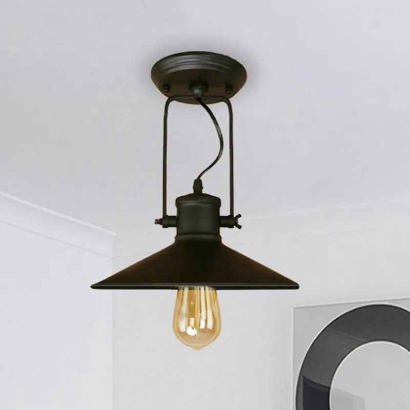 Conische metalen semi-inbouwverlichting Retro stijlvolle 1-lichts foyer draaibare plafondlamp zwart/roest Clearhalo