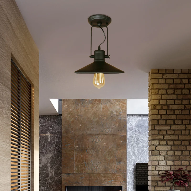 Conische metalen semi-inbouwverlichting Retro stijlvolle 1-lichts foyer draaibare plafondlamp zwart/roest Clearhalo