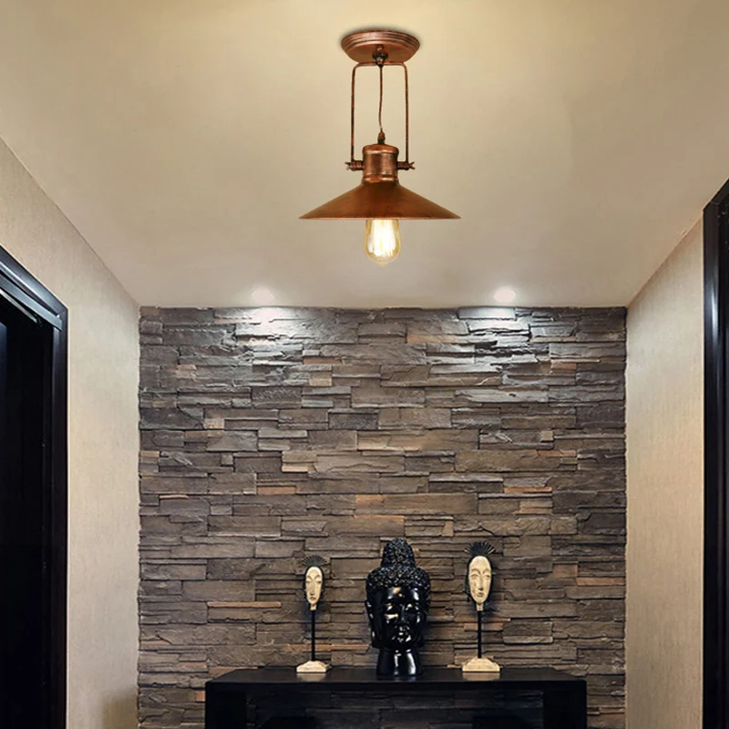 Conische metalen semi-inbouwverlichting Retro stijlvolle 1-lichts foyer draaibare plafondlamp zwart/roest Clearhalo