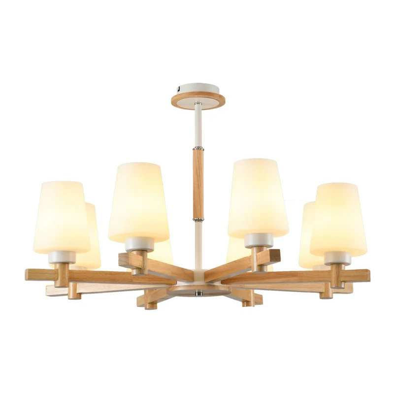 Conische opaalglazen kroonluchterlamp, eigentijds houthangend plafondlicht voor slaapkamer Clearhalo