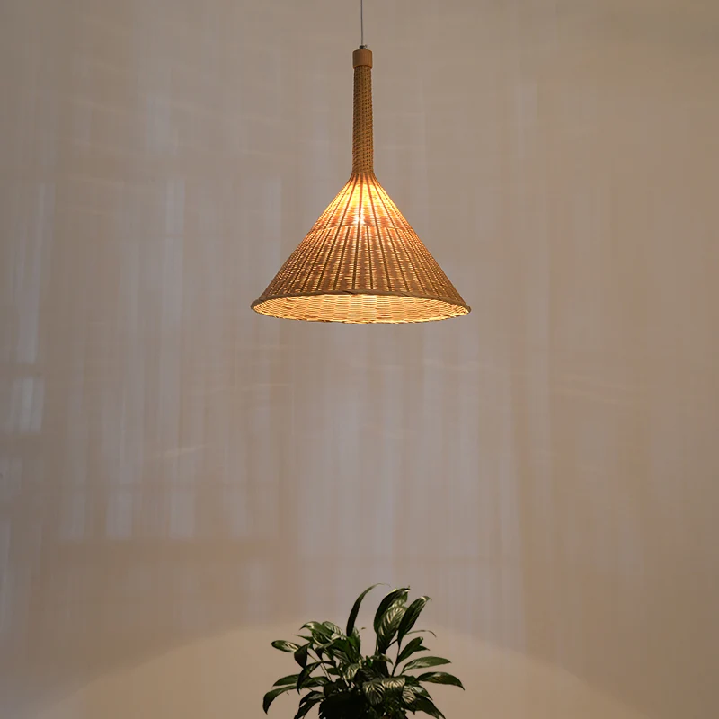 Conische plafondlamp Aziatisch Bamboe 1 Kop Vlassen Hangende Hanglamp voor Tearoom Clearhalo