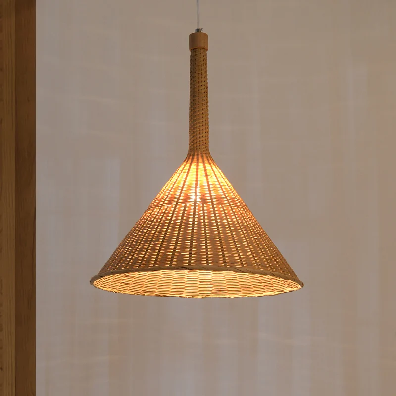 Conische plafondlamp Aziatisch Bamboe 1 Kop Vlassen Hangende Hanglamp voor Tearoom Clearhalo