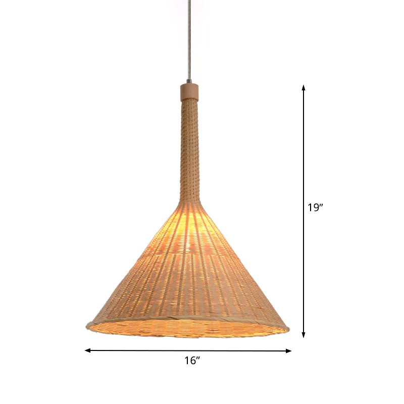 Conische plafondlamp Aziatisch Bamboe 1 Kop Vlassen Hangende Hanglamp voor Tearoom Clearhalo