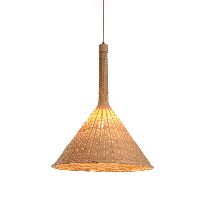 Conische plafondlamp Aziatisch Bamboe 1 Kop Vlassen Hangende Hanglamp voor Tearoom Clearhalo