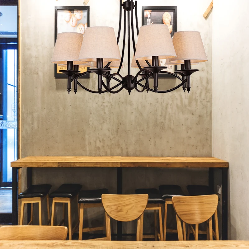 Conische restaurantkroonluchter Light Lodge Fabric 4/6/8 Heads Black Down Lighting Hanger Clearhalo