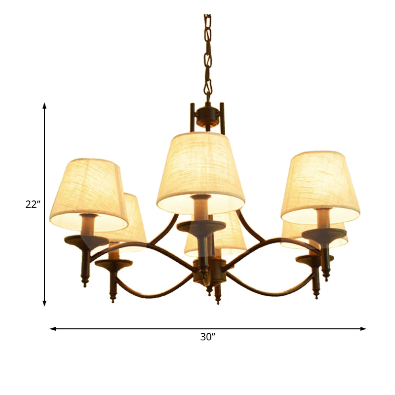 Conische restaurantkroonluchter Light Lodge Fabric 4/6/8 Heads Black Down Lighting Hanger Clearhalo