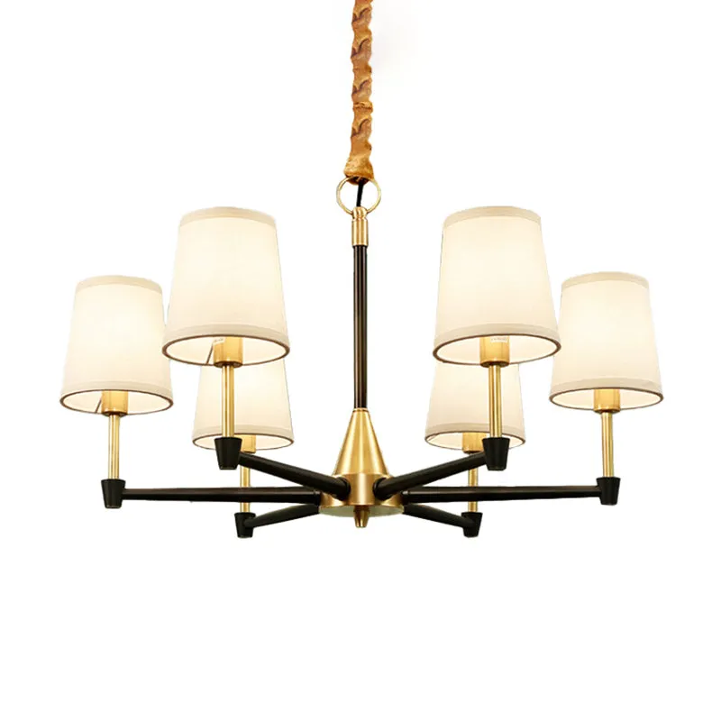 Conische slaapkamerplafondlamp, stof/wit glas, 6/8-lichts moderne kroonluchter zwart en goud Clearhalo