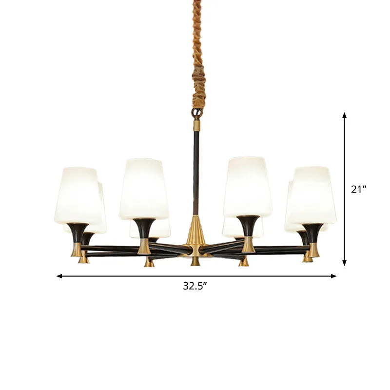 Conische slaapkamerplafondlamp, stof/wit glas, 6/8-lichts moderne kroonluchter zwart en goud Clearhalo