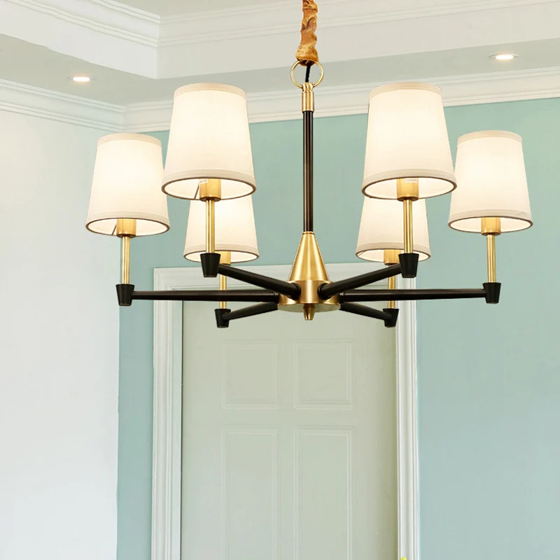 Conische slaapkamerplafondlamp, stof/wit glas, 6/8-lichts moderne kroonluchter zwart en goud Clearhalo