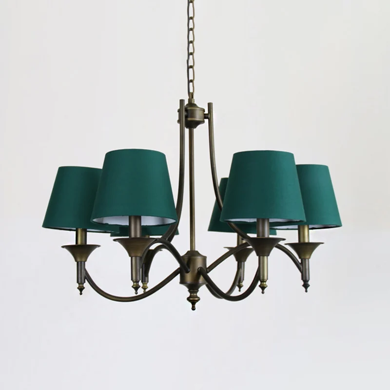 Conische stoffen kroonluchter Verlichting Platteland 6 Hoofden Eetkamer Hangende hanglamp groen Clearhalo