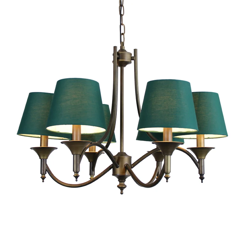 Conische stoffen kroonluchter Verlichting Platteland 6 Hoofden Eetkamer Hangende hanglamp groen Clearhalo