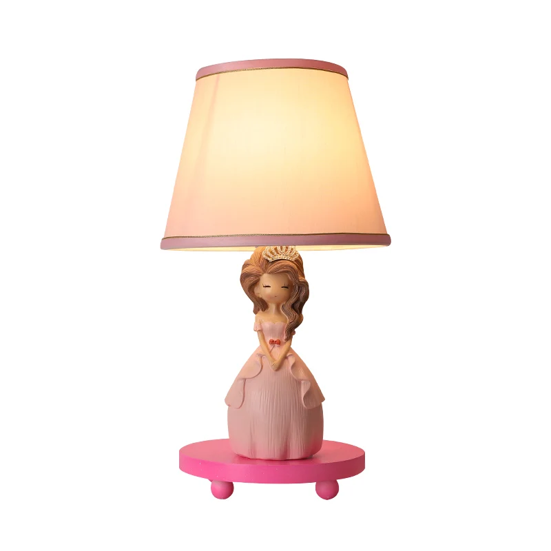 Conische tafellamp van stof, cartoon, roze nachtkastje met 1 lamp en prinsessenmotief Clearhalo