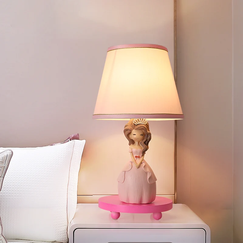 Conische tafellamp van stof, cartoon, roze nachtkastje met 1 lamp en prinsessenmotief Clearhalo