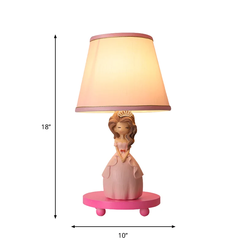 Conische tafellamp van stof, cartoon, roze nachtkastje met 1 lamp en prinsessenmotief Clearhalo