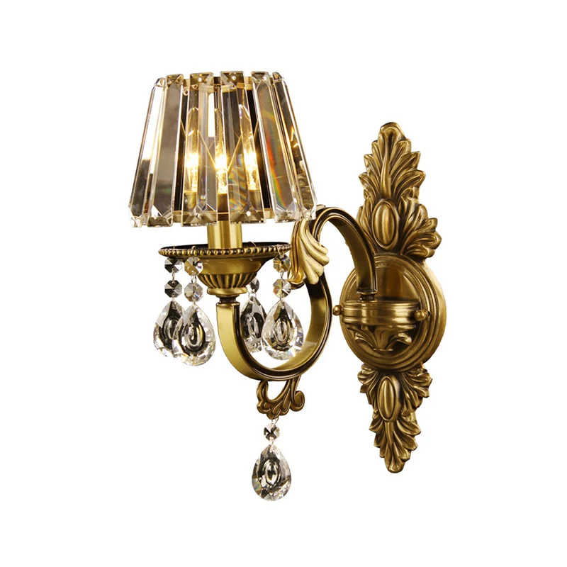 Conische wandkandelaar eigentijds helder kristal 1 lamp zwart/messing wandverlichting voor gang Clearhalo