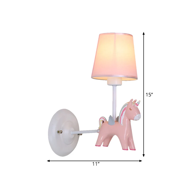 Conische wandlamp Macaron van stof, 1 lamp, wandverlichtingsideeën met eenhoorndeco roze/blauw Clearhalo