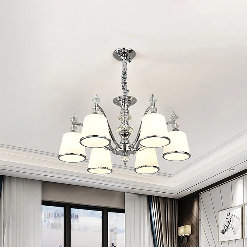 Conische witte glazen neerwaartse verlichting Minimalistische 3/6 koppen Chromen hangende kroonluchter met gebogen arm Cle...