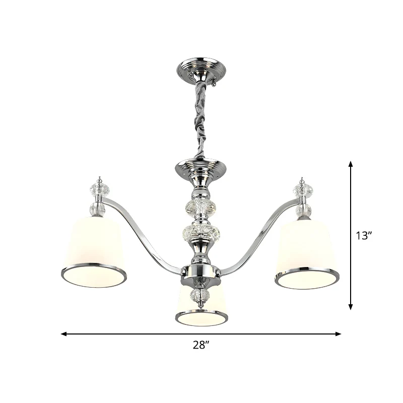 Conische witte glazen neerwaartse verlichting Minimalistische 3/6 koppen Chromen hangende kroonluchter met gebogen arm Cle...
