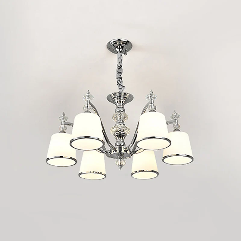 Conische witte glazen neerwaartse verlichting Minimalistische 3/6 koppen Chromen hangende kroonluchter met gebogen arm Cle...