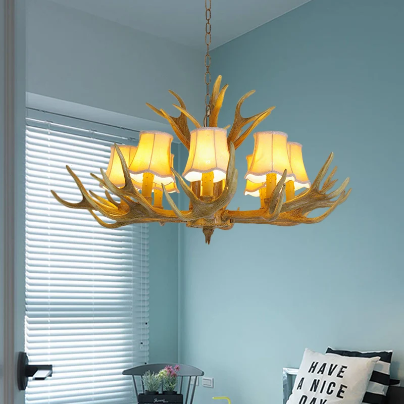 Conische woonkamerdruppellamp Traditionele hars 3/4/5 lampen Bruine kroonluchter hanglamp met gewei Clearhalo
