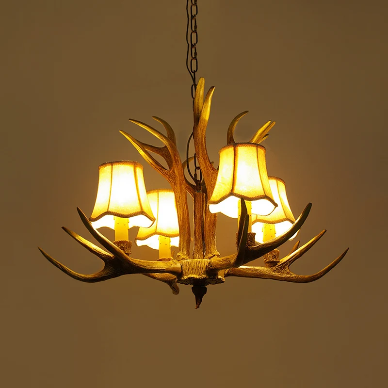 Conische woonkamerdruppellamp Traditionele hars 3/4/5 lampen Bruine kroonluchter hanglamp met gewei Clearhalo
