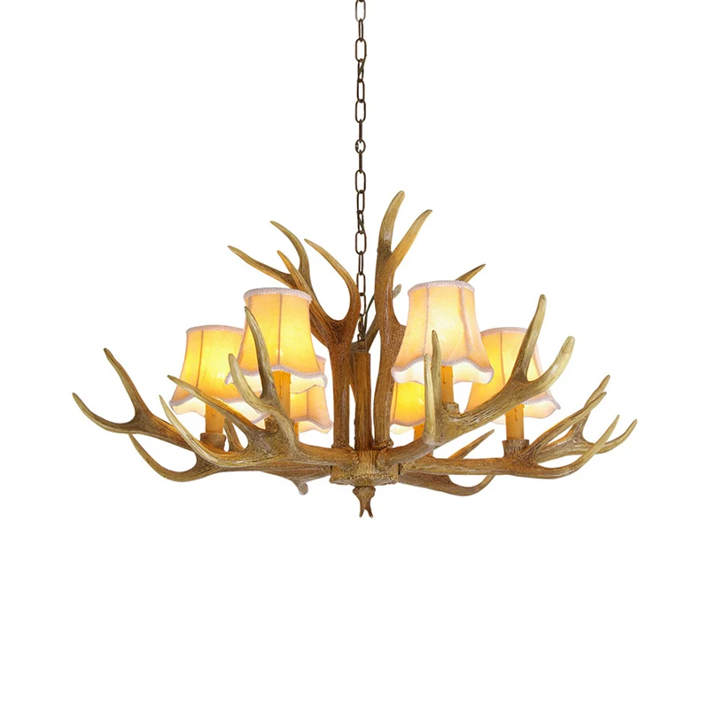 Conische woonkamerdruppellamp Traditionele hars 3/4/5 lampen Bruine kroonluchter hanglamp met gewei Clearhalo