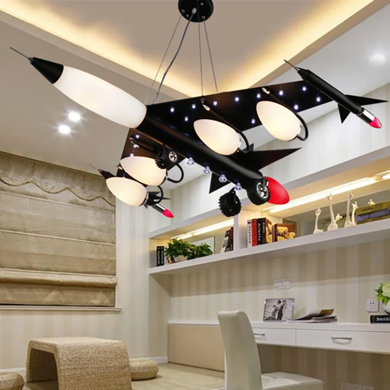 Cool Attach Vliegtuig Kroonluchter Metaal Zwarte Afwerking Plafond Hanglamp voor Jongensslaapkamer Clearhalo