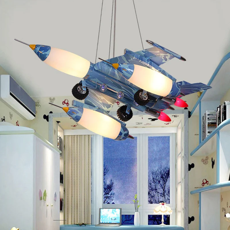 Coole gevechtsvliegtuig kroonluchter moderne metalen hanglamp blauw voor verpleegkamer Clearhalo