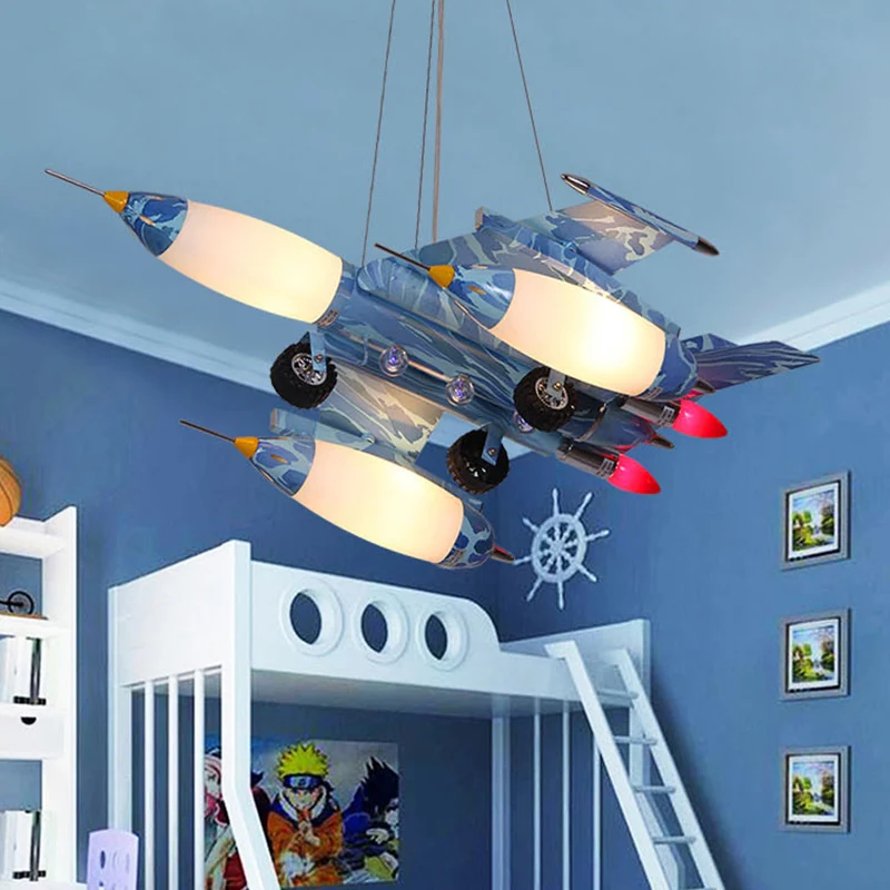 Coole gevechtsvliegtuig kroonluchter moderne metalen hanglamp blauw voor verpleegkamer Clearhalo