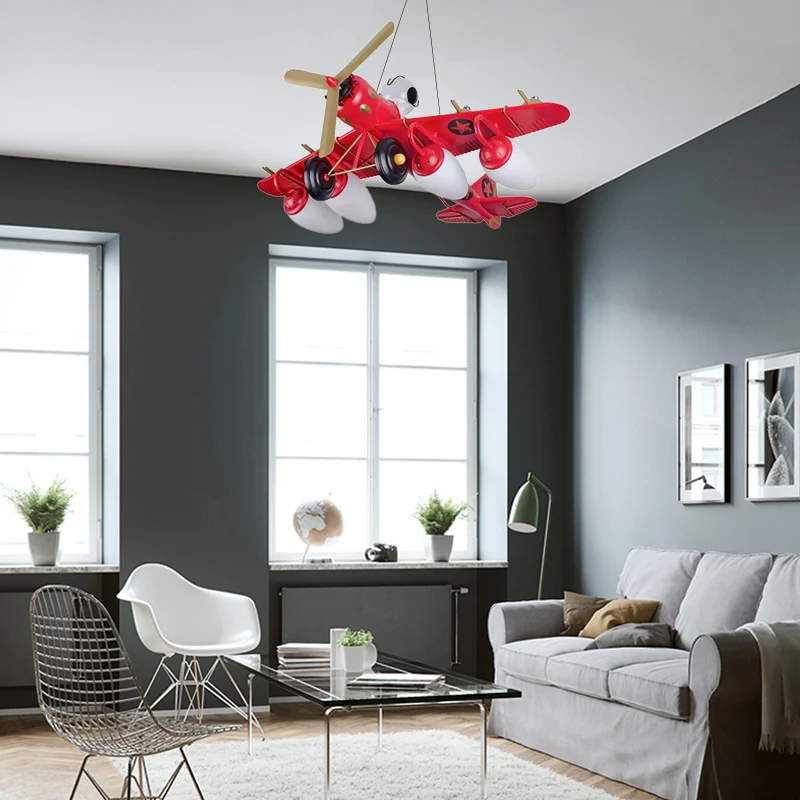 Coole hanglamp gevechtsvliegtuig metaal 5-lichts hanglamp voor kleuterschoolslaapkamer Clearhalo