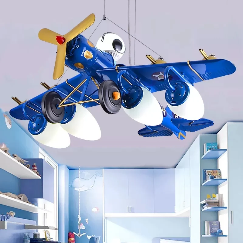 Coole hanglamp gevechtsvliegtuig metaal 5-lichts hanglamp voor kleuterschoolslaapkamer Clearhalo