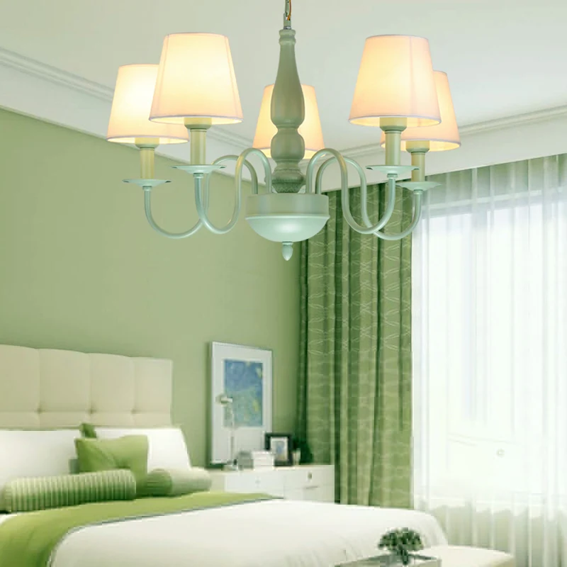 Coolie Shade volwassen slaapkamerkroonluchter metaalstof Macaron Loft hanglamp groen Clearhalo