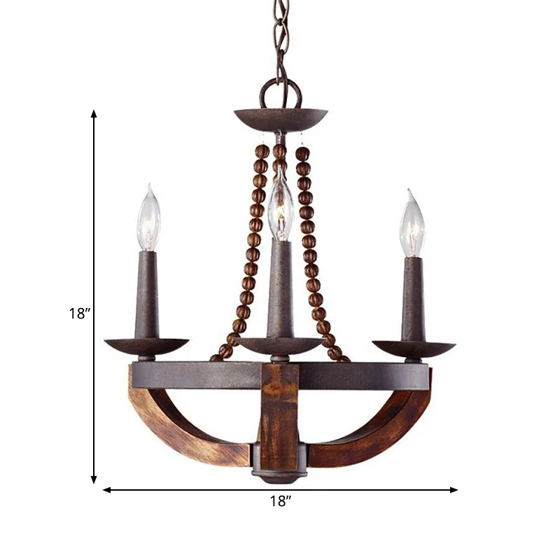 Country Candlelabrum hanglamp 3-lichts metalen kroonluchterlamp donker hout Clearhalo