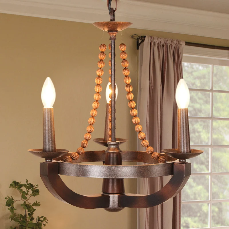 Country Candlelabrum hanglamp 3-lichts metalen kroonluchterlamp donker hout Clearhalo