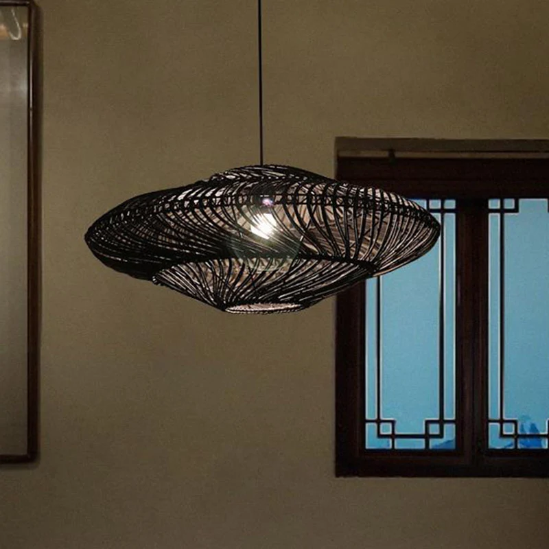 Creatieve Aziatische vliegende schotel plafondlamp rotan 1 kop eetkamer ophanging hanger Clearhalo