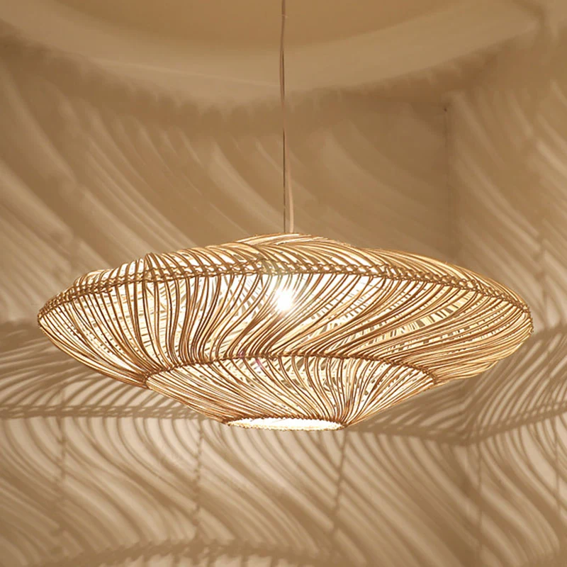 Creatieve Aziatische vliegende schotel plafondlamp rotan 1 kop eetkamer ophanging hanger Clearhalo