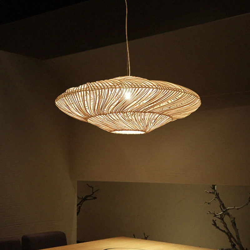 Creatieve Aziatische vliegende schotel plafondlamp rotan 1 kop eetkamer ophanging hanger Clearhalo