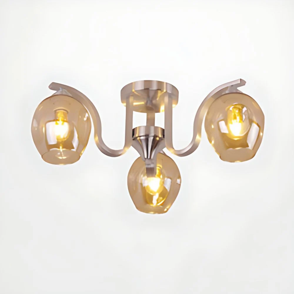 Creatieve Bud Shade semi-plafondmontagelamp 3-lichts glazen en metalen plafondlamp voor studeerkamer Clearhalo