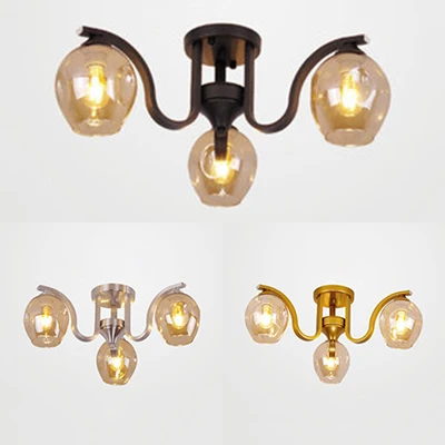 Creatieve Bud Shade semi-plafondmontagelamp 3-lichts glazen en metalen plafondlamp voor studeerkamer Clearhalo