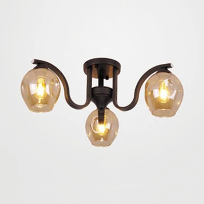 Creatieve Bud Shade semi-plafondmontagelamp 3-lichts glazen en metalen plafondlamp voor studeerkamer Clearhalo