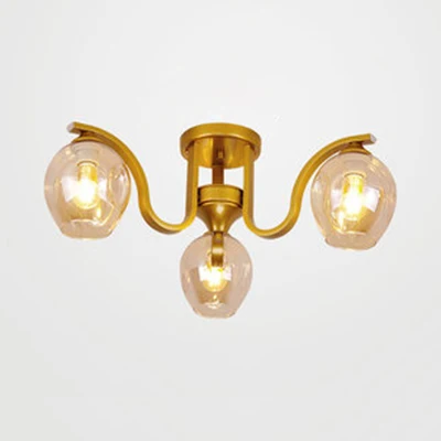 Creatieve Bud Shade semi-plafondmontagelamp 3-lichts glazen en metalen plafondlamp voor studeerkamer Clearhalo