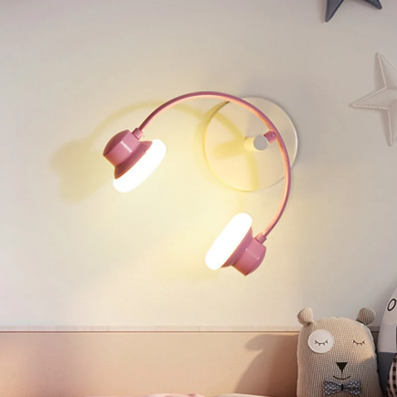 Creatieve hoofdtelefoon wandlampset acryl kinderslaapkamer LED-sconce verlichting blauw/roze Clearhalo