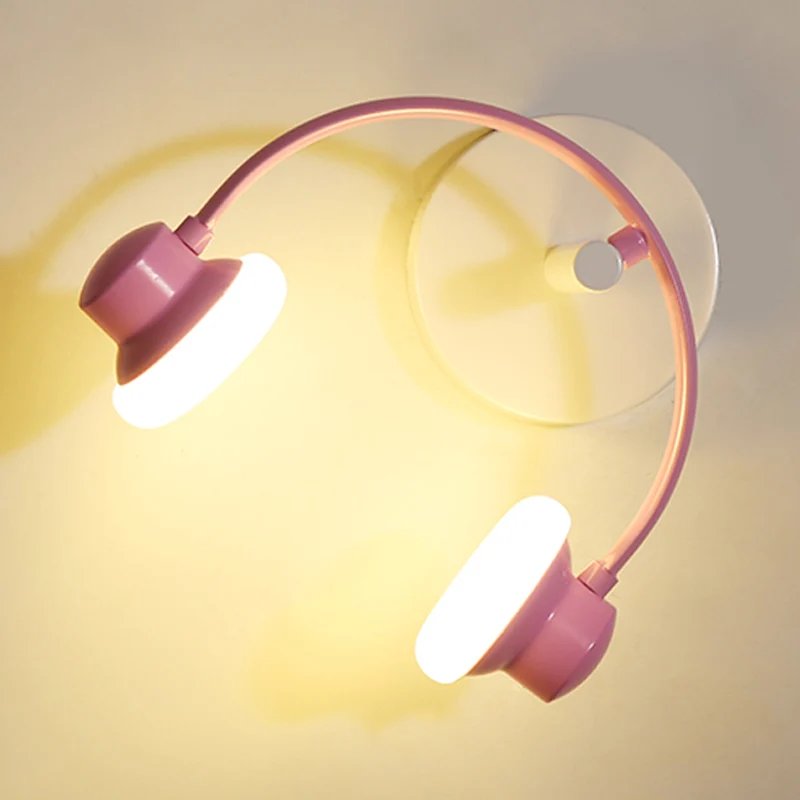Creatieve hoofdtelefoon wandlampset acryl kinderslaapkamer LED-sconce verlichting blauw/roze Clearhalo