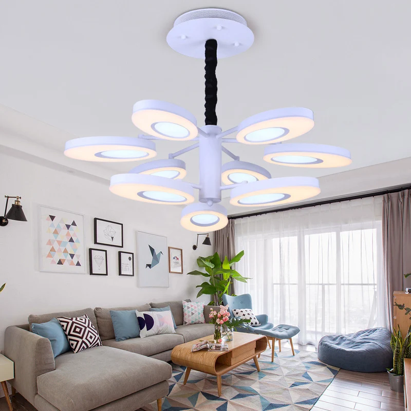 Creatieve ovale bloemblaadjeskroonluchter 9-kops 2-laags metalen hanglamp wit voor woonkamer Clearhalo