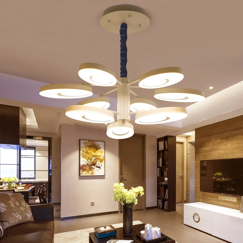 Creatieve ovale bloemblaadjeskroonluchter 9-kops 2-laags metalen hanglamp wit voor woonkamer Clearhalo