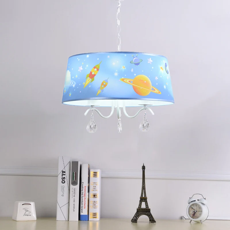 Creatieve Planet & Rocket hangende hanglamp met heldere kristallen metalen kroonluchter blauw voor de babykamer Clearhalo
