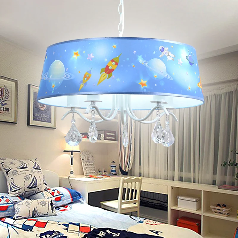 Creatieve Planet & Rocket hangende hanglamp met heldere kristallen metalen kroonluchter blauw voor de babykamer Clearhalo